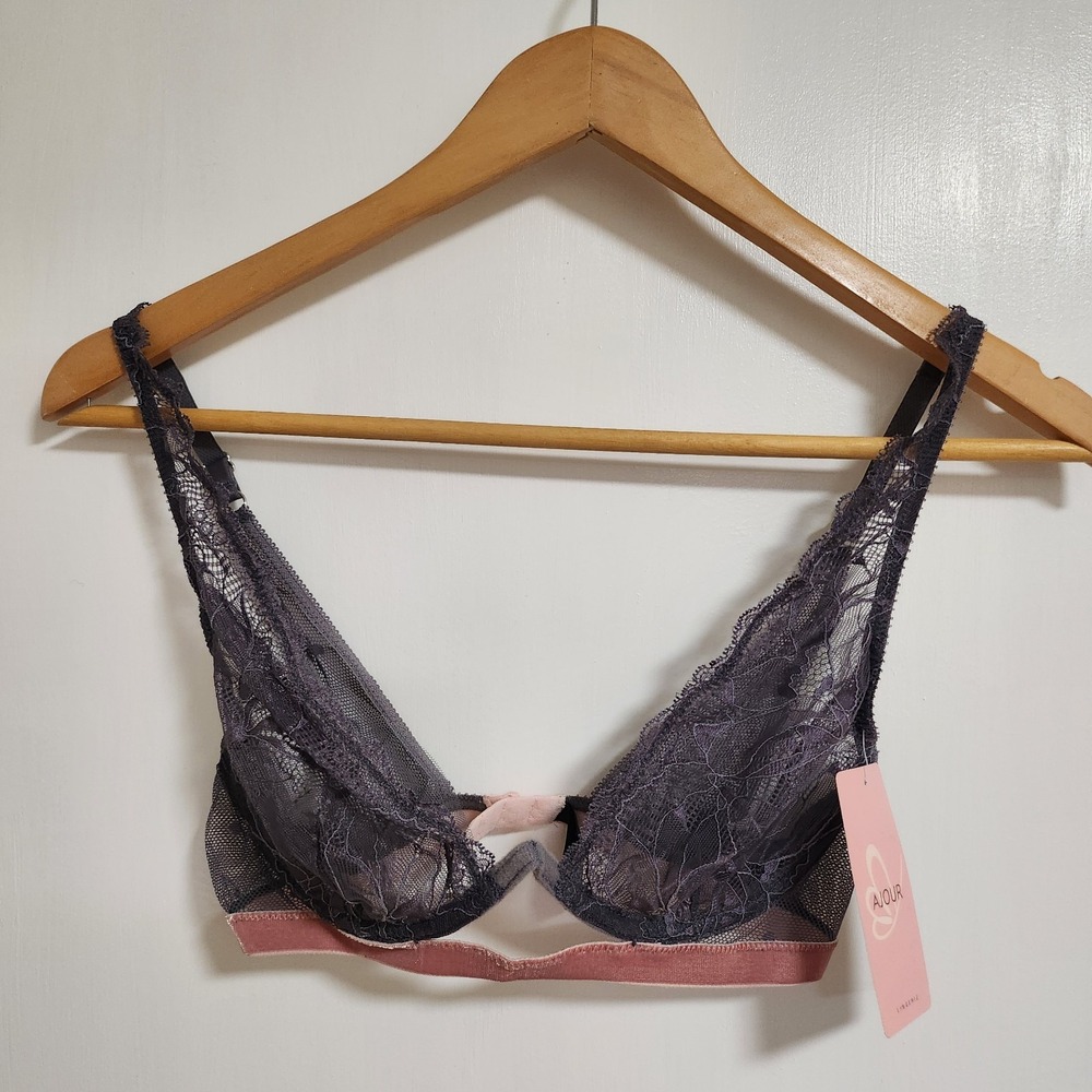 Ajour Grace Lace Bralette With Velvet Trim‎ In Gray 32C
